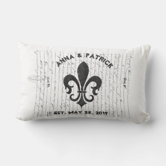 ヴィンテージのフランスのな短命なものB及びWの（紋章の）フラ・ダ・リのカスタム ランバークッション (裏面)