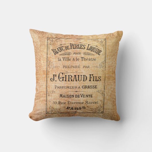 ヴィンテージのフランスのな美しいのラベル クッション (正面)