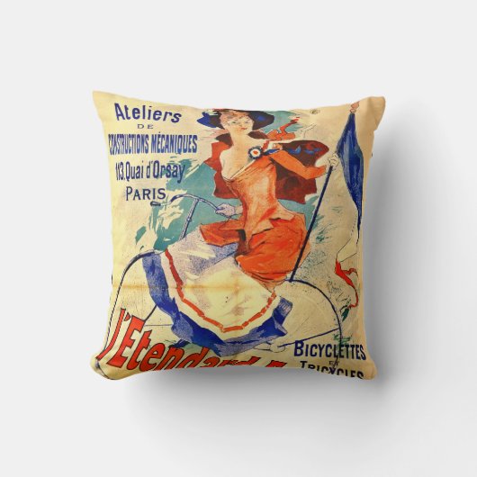 ヴィンテージのフランスのな自転車の広告1891年 クッション (正面)