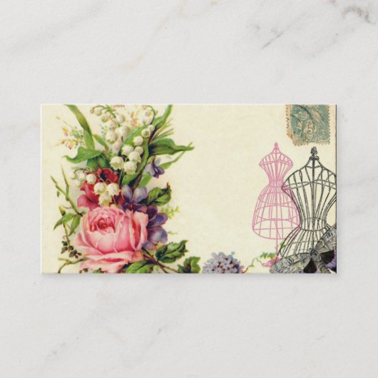 ヴィンテージのフランスのな花柄のドレスは名刺を形作ります 名刺 (正面)