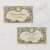 ヴィンテージのフランスのな青スクロール 名刺 (正面/裏面)