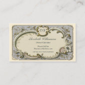 ヴィンテージのフランスのな青スクロール 名刺 (裏面)