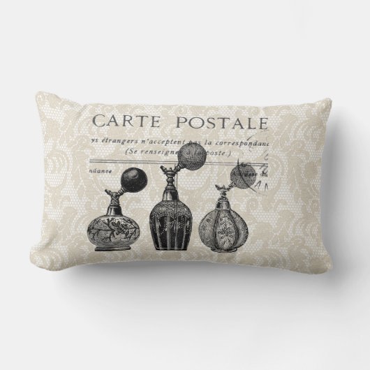 ヴィンテージのフランスのな香水瓶の枕 ランバークッション (正面)
