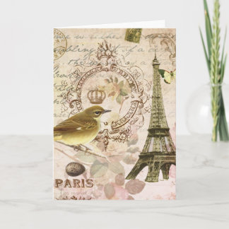 ヴィンテージのフランスのな鳥およびエッフェル塔のnotecard カード