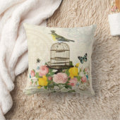 ヴィンテージのフランスのな鳥および鳥かごの枕 クッション (ブランケット)