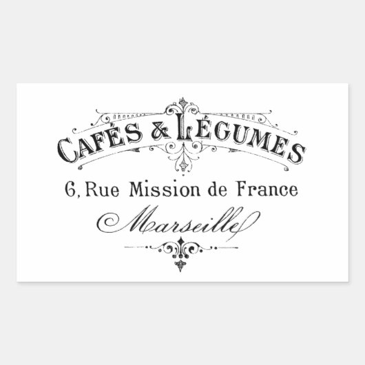 ヴィンテージのフランスのタイポグラフィのカフェet legumes 長方形シール (正面)