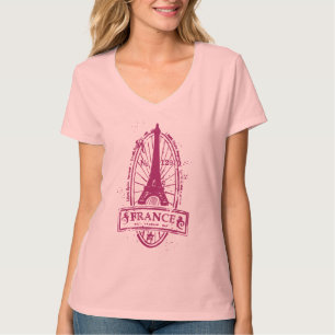 ヴィンテージのフランスの切手の女性v首のティー tシャツ