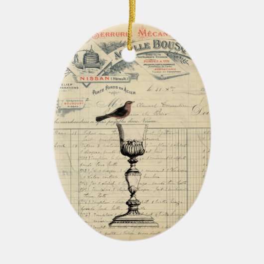 ヴィンテージのフランスワインのテーマのオーナメント セラミックオーナメント (正面)