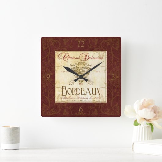 ヴィンテージのフランスワインのラベルの柱時計 スクエア壁時計 (ホーム)