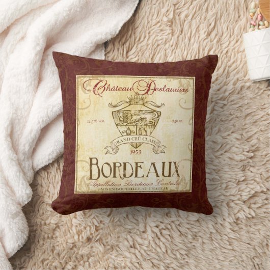 ヴィンテージのフランスワインのラベルの芸術の枕 クッション (ブランケット)