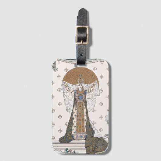 ヴィンテージのフランス人のアールヌーボーEsclarmondeオペラ ラゲッジタグ (正面縦)