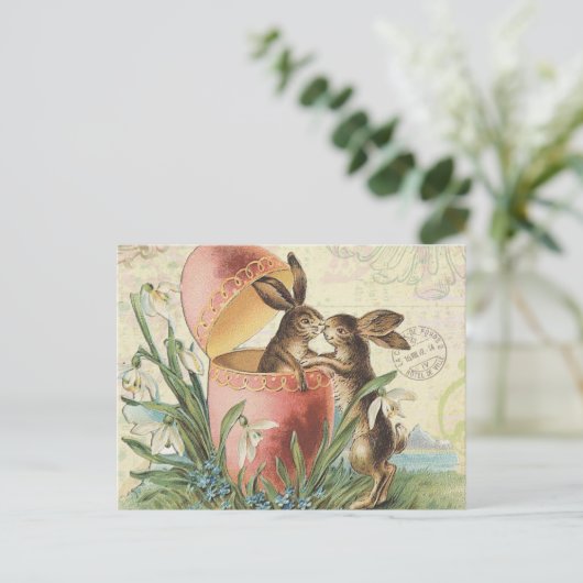 ヴィンテージのフランス人のイースターのウサギ シーズンポストカード (スタンド正面)