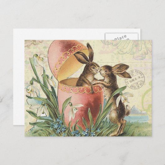 ヴィンテージのフランス人のイースターのウサギ シーズンポストカード (正面/裏面)