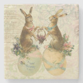 ヴィンテージのフランス人のイースターのウサギ ストーンコースター (正面)