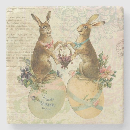 ヴィンテージのフランス人のイースターのウサギ ストーンコースター (正面)