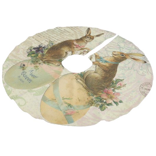 ヴィンテージのフランス人のイースターのウサギ フェイクリネンツリースカート (アングル)