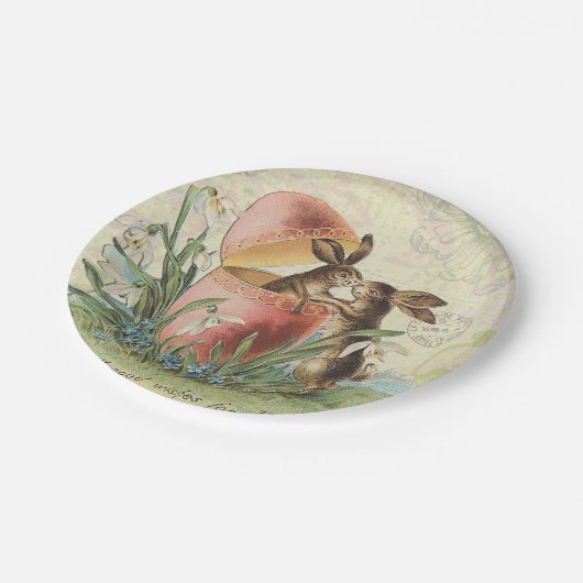 ヴィンテージのフランス人のイースターのウサギ ペーパープレート (アングル)