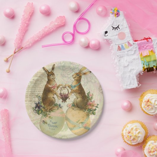 ヴィンテージのフランス人のイースターのウサギ ペーパープレート (パーティー)