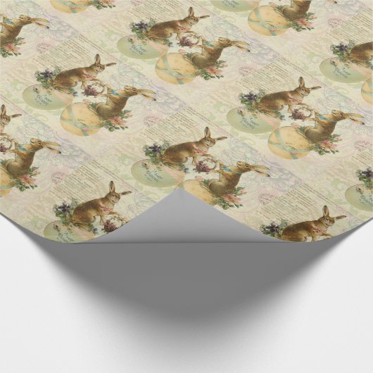 ヴィンテージのフランス人のイースターのウサギ ラッピングペーパー (角)