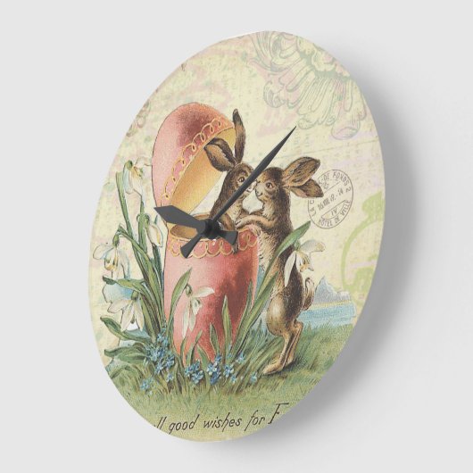 ヴィンテージのフランス人のイースターのウサギ ラージ壁時計 (傾斜)