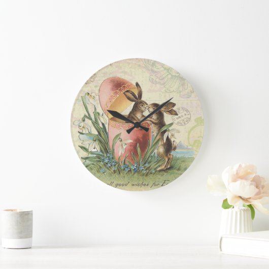 ヴィンテージのフランス人のイースターのウサギ ラージ壁時計 (ホーム)