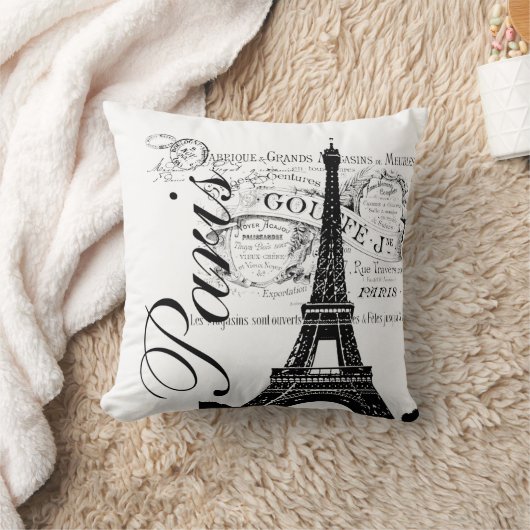 ヴィンテージのフランス人のエッフェル塔のイラストレーションの枕 クッション (ブランケット)
