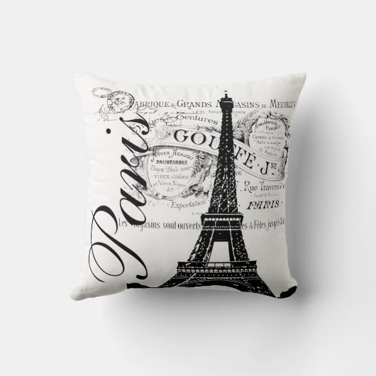 ヴィンテージのフランス人のエッフェル塔のイラストレーションの枕 クッション (裏面)