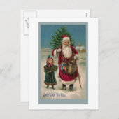 ヴィンテージのフランス人のサンタクロースの挨拶状 シーズンポストカード (正面/裏面)