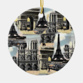 ヴィンテージのフランス人のパリ旅行コラージュのエッフェル塔 セラミックオーナメント (正面)