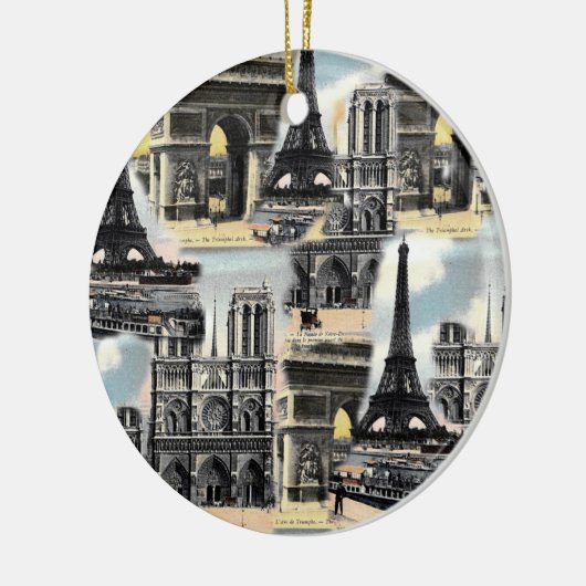 ヴィンテージのフランス人のパリ旅行コラージュのエッフェル塔 セラミックオーナメント (左)