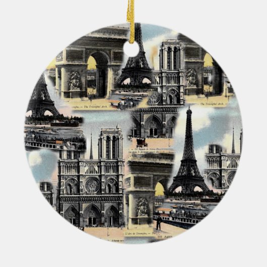 ヴィンテージのフランス人のパリ旅行コラージュのエッフェル塔 セラミックオーナメント (裏面)