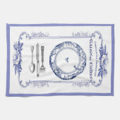 ヴィンテージのフランス人のプレート及び食事用器具類の台所タオルの青 キッチンタオル (横)