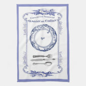 ヴィンテージのフランス人のプレート及び食事用器具類の台所タオルの青 キッチンタオル (縦)