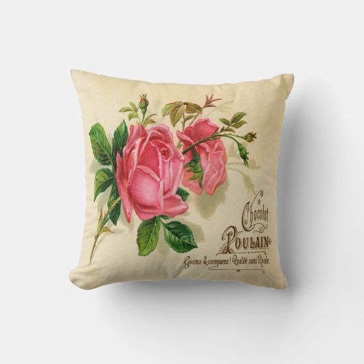 ヴィンテージのフランス人のラベルの正方形の装飾用クッション クッション (正面)
