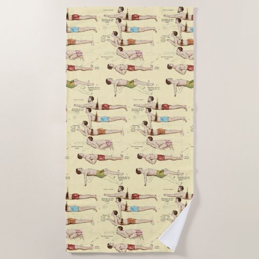 ヴィンテージのフランス人の泳ぐ人を泳ぐ方法 ビーチタオル (正面)