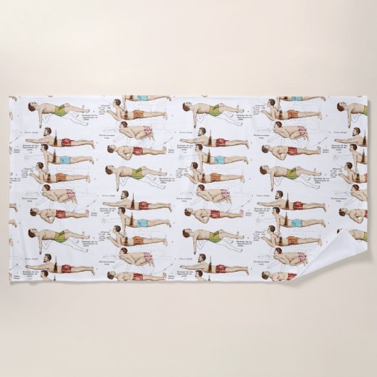 ヴィンテージのフランス人の泳ぐ人を泳ぐ方法 ビーチタオル (正面)