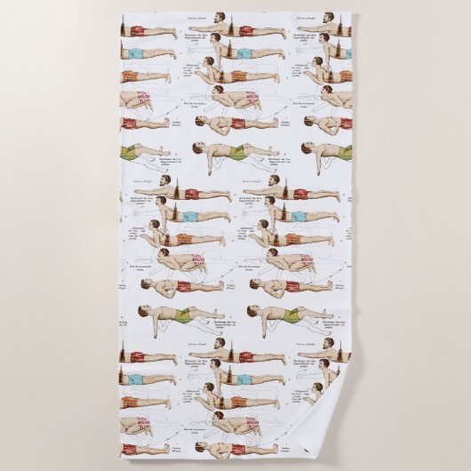 ヴィンテージのフランス人の泳ぐ人を泳ぐ方法 ビーチタオル (正面)