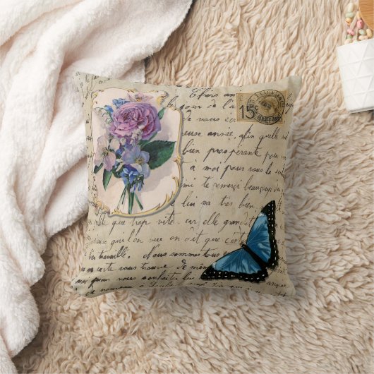 ヴィンテージのフランス人の郵便はがき クッション (ブランケット)