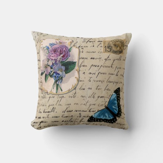 ヴィンテージのフランス人の郵便はがき クッション (正面)