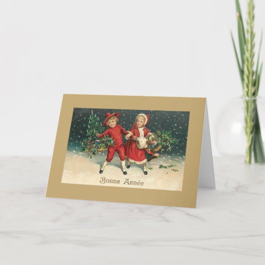 ヴィンテージのフランス人のBonne Annéeの年賀状 シーズンカード (正面)