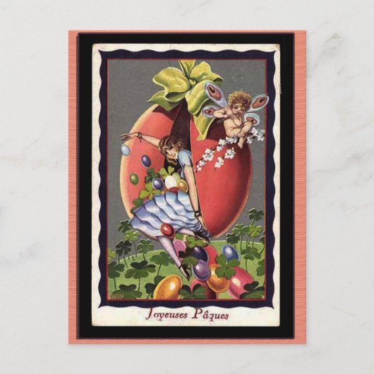 ヴィンテージのフランス語イースター シーズンポストカード (正面)