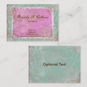 ヴィンテージのフランス語Toile及び原稿の緑がかった青及びピンク 名刺 (正面/裏面)