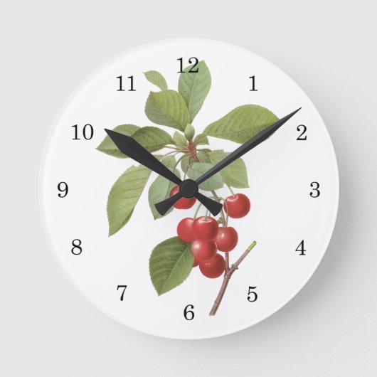 ヴィンテージのフルーツのさくらんぼの食糧、Redoute著さくらんぼ ラウンド壁時計 (正面)