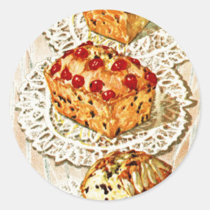 ヴィンテージのフルーツのケーキのイラストレーション ラウンドシール