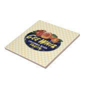 ヴィンテージのフルーツのラベルのモモ、おもしろいなやり手 タイル (側面)