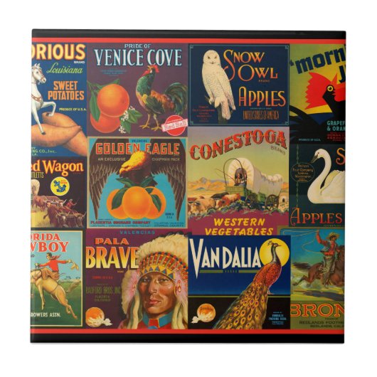 ヴィンテージのフルーツの木枠のラベル タイル (正面)