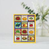 ヴィンテージのフルーツの野菜のラベルの空白のなパーティの招待状 招待状 (スタンド正面)