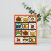 ヴィンテージのフルーツの野菜のラベルの空白のなパーティの招待状 招待状 (スタンド正面)