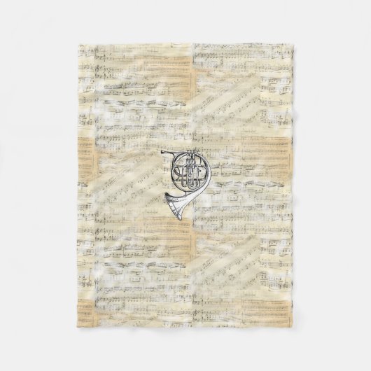 ヴィンテージのフレンチ・ホルンの楽譜のフリースブランケット フリースブランケット (正面)