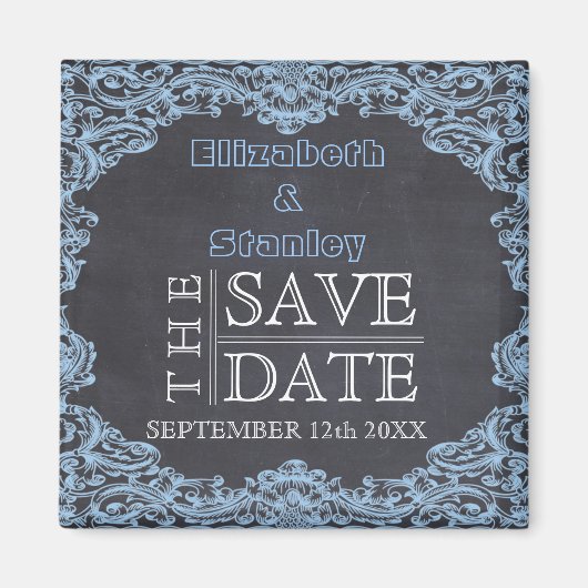 ヴィンテージのフレームとブラックボードの結婚式 Save the Date マグネット (正面)